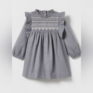 Zara. Embroidered Dress. Blue-Grey Color. Never Worn. New With Tags.